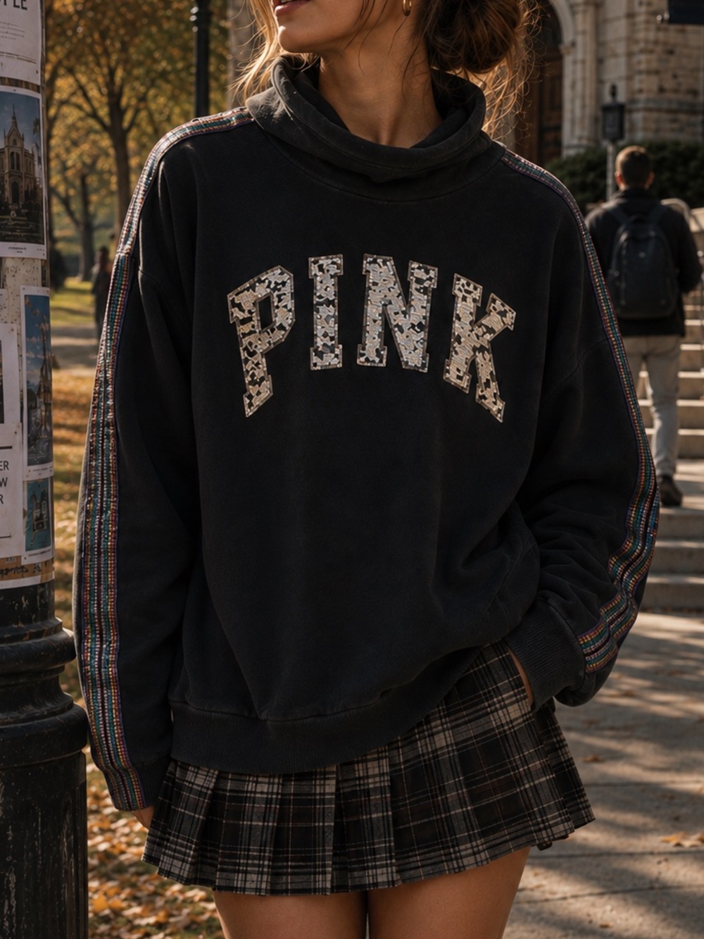 Victoria's Secret PINK Bling Rainbow Flip Sequin Cowl Neck Campus Sweatshirt